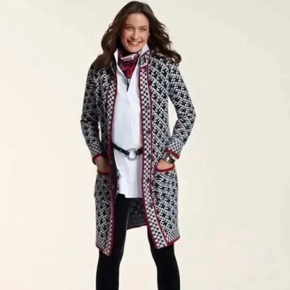 Chico’s Mystic Checkered Nordic Fair Isle Sweater Coat Duster Med/1